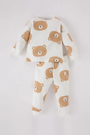 DEFACTO Baby Boy Pajama Set Bear Patterned Crew Neck Long Sleeve Top Long Bottom