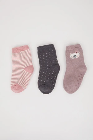 DEFACTO Baby Girl Non-Slip Sole 3-Pack Cotton Long Socks