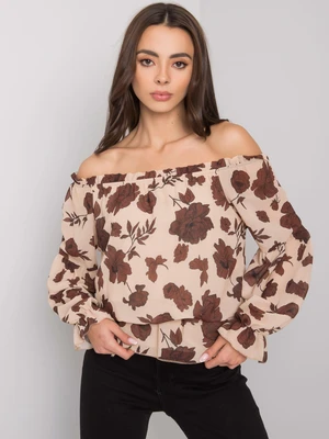 Beige and brown Spanish blouse with flowers Orleans