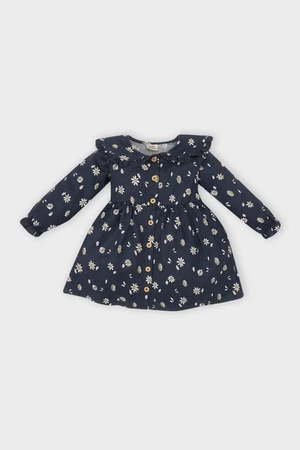 DEFACTO Baby Girl Floral Long Sleeve Ruffle Collar Twill Dress