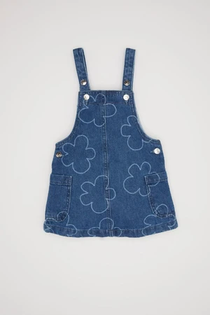 DEFACTO Baby Girl Blue Floral Patterned Buttoned Jean Overalls