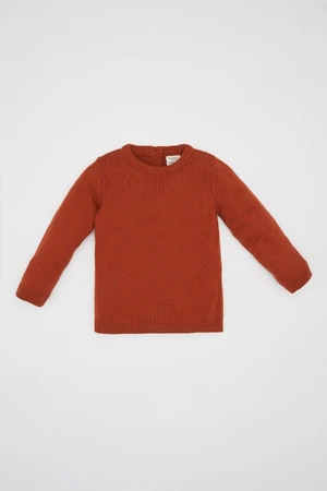 DEFACTO Baby Boy Dark Orange Crew Neck Basic Plain Knitwear Sweater