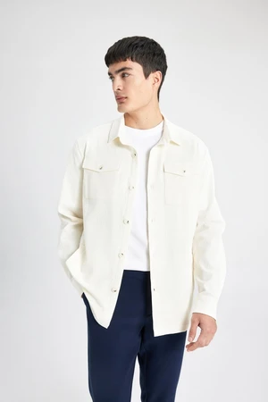 DEFACTO Regular Fit Polo Neck Seersucker Textured Shirt Jacket