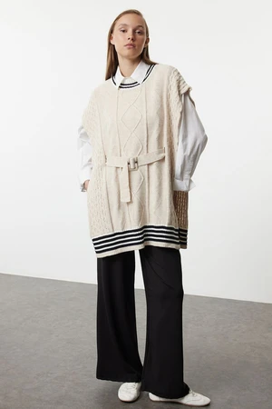 Trendyol Cream Side Tie Hair Knit Sweater