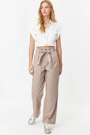 Trendyol Beige Carrot Pattern Belted Woven Trousers