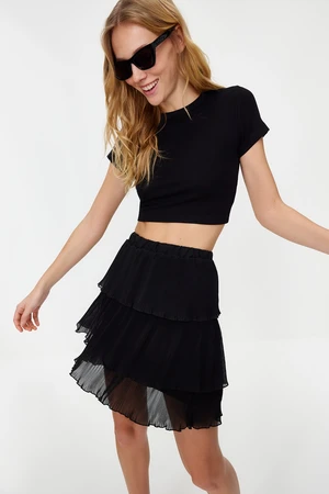 Trendyol Black Pleated Skirt Ruffled Chiffon Mini Woven Skirt