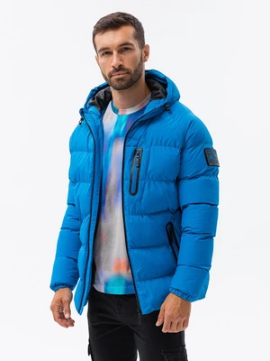 Ombre Heavily insulated quilted men's jacket with raglan sleeves - blue