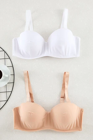 Trendyol Curve White-Skin 2-Pack Thick Detachable Straps Non-Padded Full Cup Balconette Bra