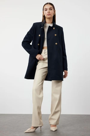 Trendyol Navy Blue Button Detailed Regular Woolen Midi Coat