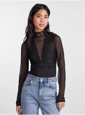 Black Women's Bodysuit with Lace Pieces Sicca - Women's