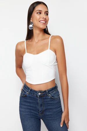 Trendyol White Strappy Crop Knitted Blouse