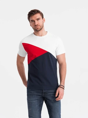 Ombre Tri-color men's cotton t-shirt - white and navy blue