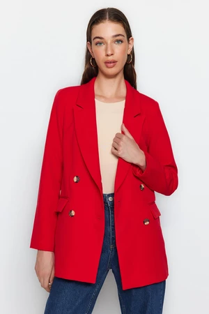 Trendyol Dark Red Oversize Lined Double Breasted Closure Woven Blazer Jacket