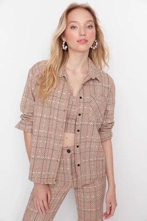 Trendyol Beige Woven Tweed Shirt with Pocket