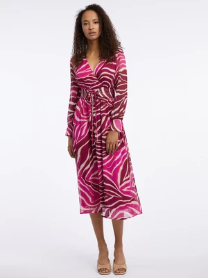 Burgundy-pink women's patterned maxi dress ORSAY
