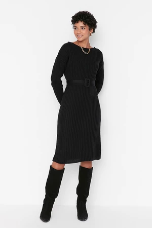 Trendyol Black Black Midi Knitwear Belted Dress