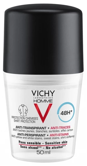 VICHY Homme Deo roll-on proti škvrnám 48H antiperspirant na citlivú pokožku 50 ml