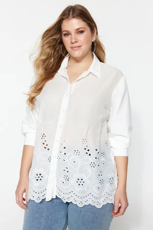 Trendyol Curve White Woven Scallop Detailed Shirt