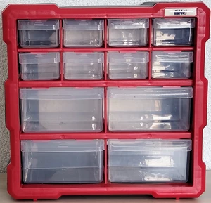 Organizér - skříňka plastová, 8+4 šuplíky, červená - MAGG 120300
