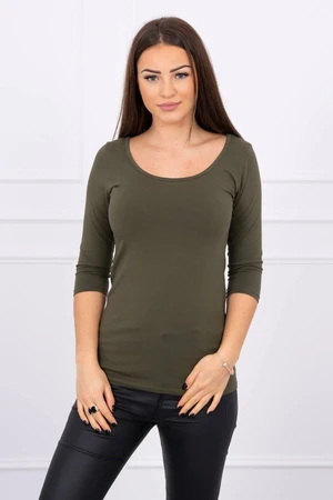 Blouse with a round neckline in khaki color