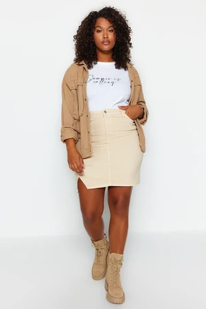 Trendyol Curve Beige Plain A-line Comfort Denim Plus Size Skirt