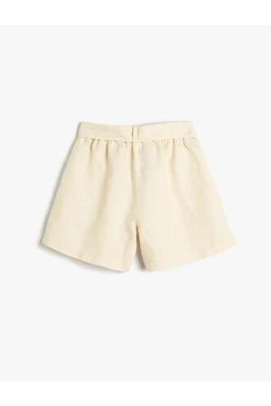 Koton Girls' Linen Shorts With Belt Detailed Pocket. Elastic Waist.