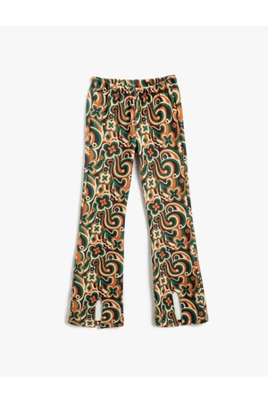 Koton Spanish Leg Floral Trousers with Slit Detail.