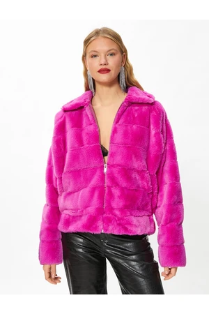 Koton Rachel Araz X - Layered Collar Zippered Plush Jacket