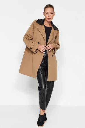 Trendyol Mink Oversize Wide-Cut Trench Coat with Leather Detail, Water-repellent Belt