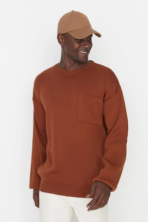 Trendyol Cinnamon Men's Crew Neck Oversize Fit Knitwear Sweater