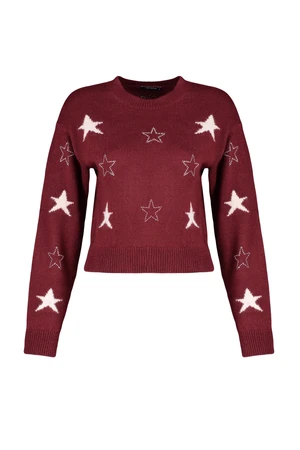 Trendyol Claret Red Crop Soft Textured Patterned Knitwear Sweater