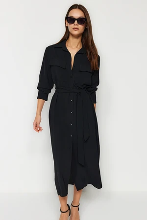 Trendyol Black Belted Midi Length Woven Shirt Woven Dress