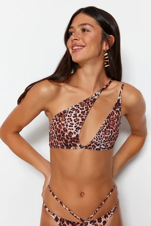 Trendyol Animal Print Jedno Rameno Vystřižené / Okno Bikiny Top