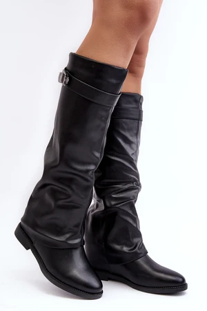 Women's flat boots with a gathered upper, black Tercella