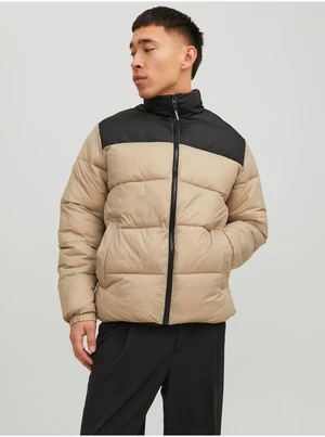 Black & Beige Men's Winter Quilted Jacket Jack & Jones Etoby - Men's