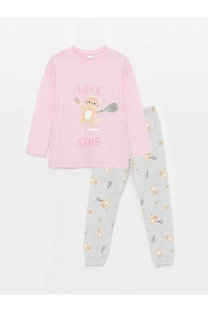 LC Waikiki Crew Neck Printed Long Sleeve Girls' Pajamas Set