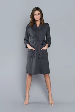 Megan bathrobe with 3/4 sleeves - dark melange