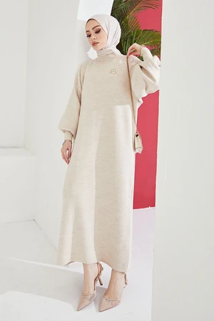 InStyle Mina Balloon Sleeve Sweater Hijab Dress - Ecru