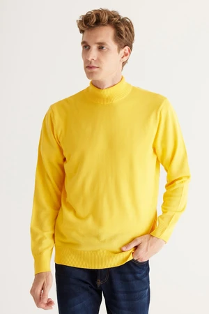 ALTINYILDIZ CLASSICS Men's Yellow Anti-Pilling Standard Fit Normal Cut Half Turtleneck Knitwear Sweater.