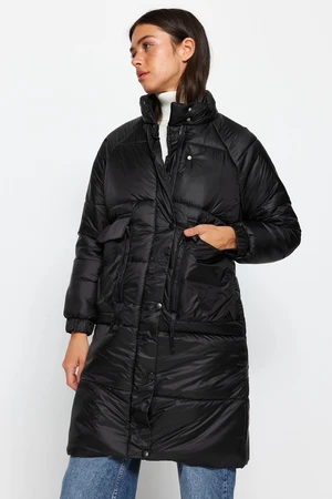 Trendyol Black Oversize Quilted Water Repellent Long Quilted Inflatable Coat