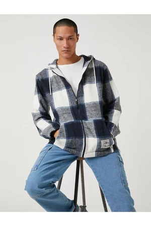 Koton Checkered Patterned Sweatshirt Hoodie with Pocket Detailed Zipper.