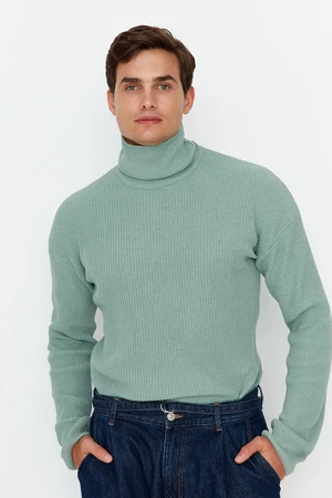 Trendyol Mint Men's Oversize Wide Fit Turtleneck Basic Sweater