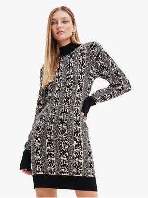 Beige-Black Women Patterned Sweater Dress Desigual Francesca - Lacroi - Women