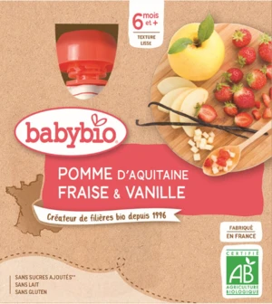 BABYBIO jablko s jahodami a vanilkou 4 x 90 g