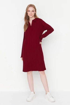 Trendyol Claret Red Rivet Knitwear Dress with Braided Collar Detailed