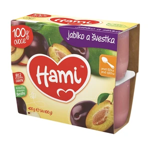 HAMI ovocný příkrm 100% ovoce jablko a švestka 4 x 100 g