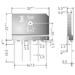 Můstkový usměrňovač 25 A 3fázový Diotec DBI25-04A, U(RRM) 400 V, 25 A