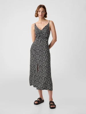 Black women's floral midi dress with straps GAP