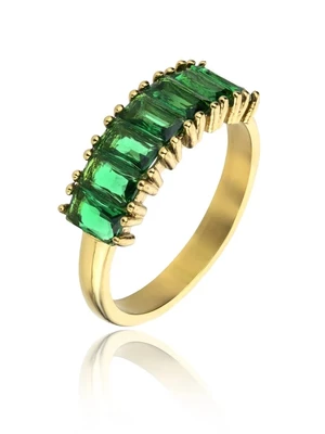 Marc Malone Blyštivý pozlacený prsten se zirkony Leila Green Ring MCR23062G 54 mm