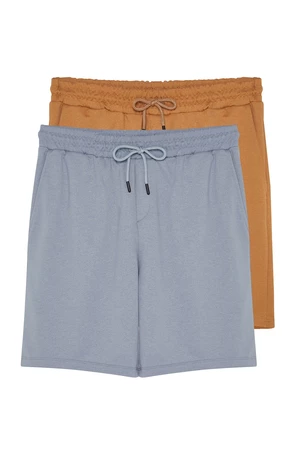 Trendyol Camel-Grey Basic Regular/Normal Cut Straight 2 Pack Shorts